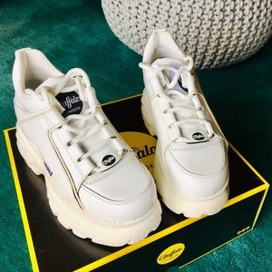 Buffalo White Soft Leather Platform Sneaker